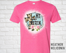 Load image into Gallery viewer, He is Risen Leopard Cross Bleached Unisex Adult Tee