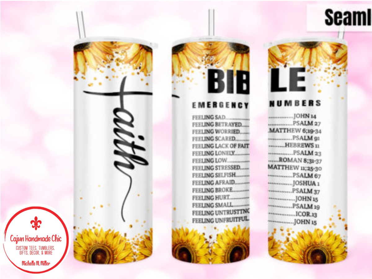Bible Emergency Numbers Sunflower Sublimation Tumbler – Cajun Handmade Chic