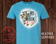 Load image into Gallery viewer, He is Risen Leopard Cross Bleached Unisex Adult Tee