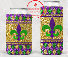 Load image into Gallery viewer, Mardi Gras Theme Insulated Neoprene Can Coolie Drink Hugger
