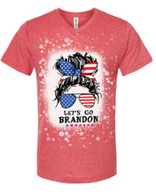 Load image into Gallery viewer, V Neck Let’s Go Brandon Messy Bun Bleached Adult Unisex Tee