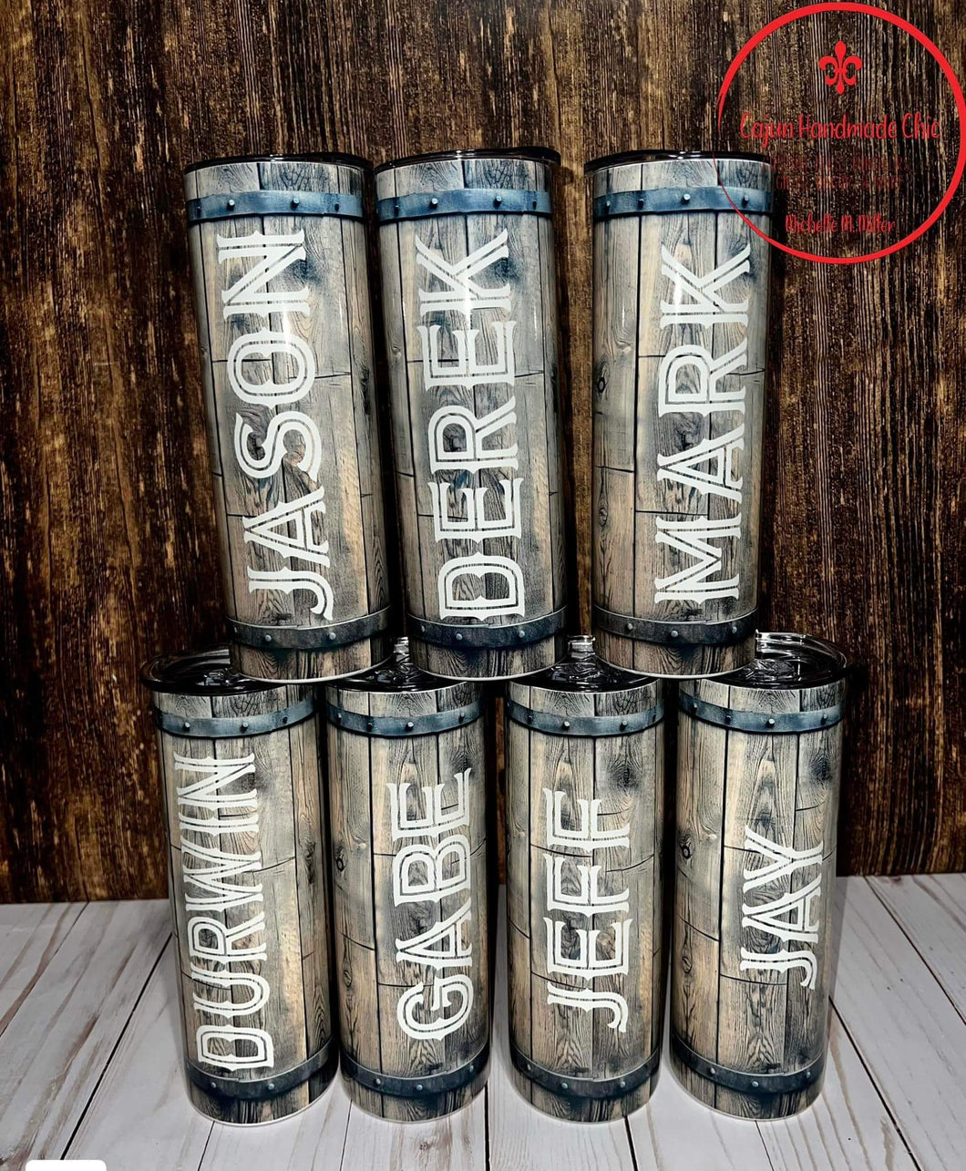 Wooden Barrel Custom Name Skinny Tumbler