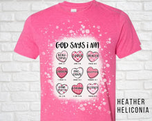 Load image into Gallery viewer, God Says I Am Valentine Hearts Bleached Unisex Adult Tee
