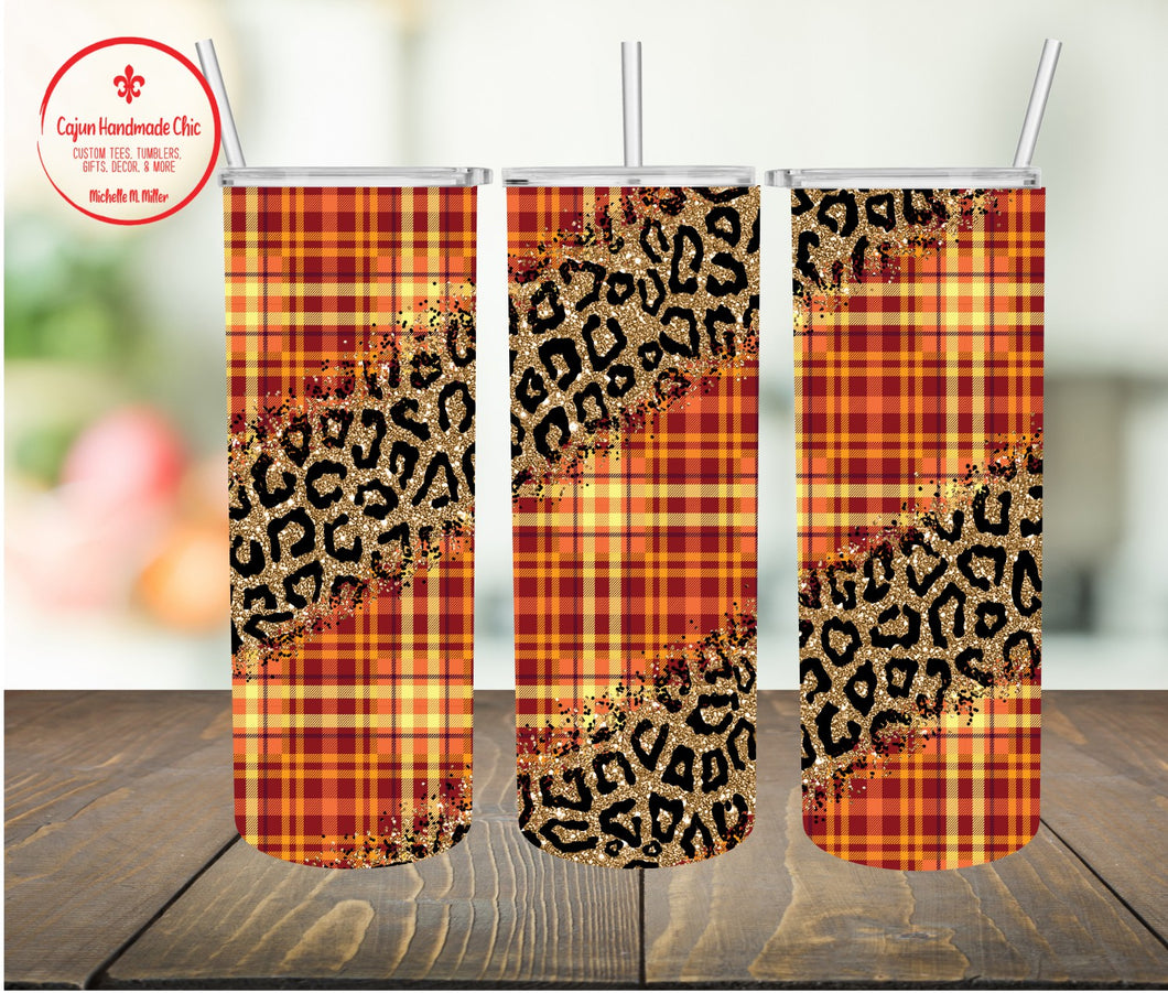 Autumn Fall Plaid Leopard  Skinny Swirl Sublimation Tumbler