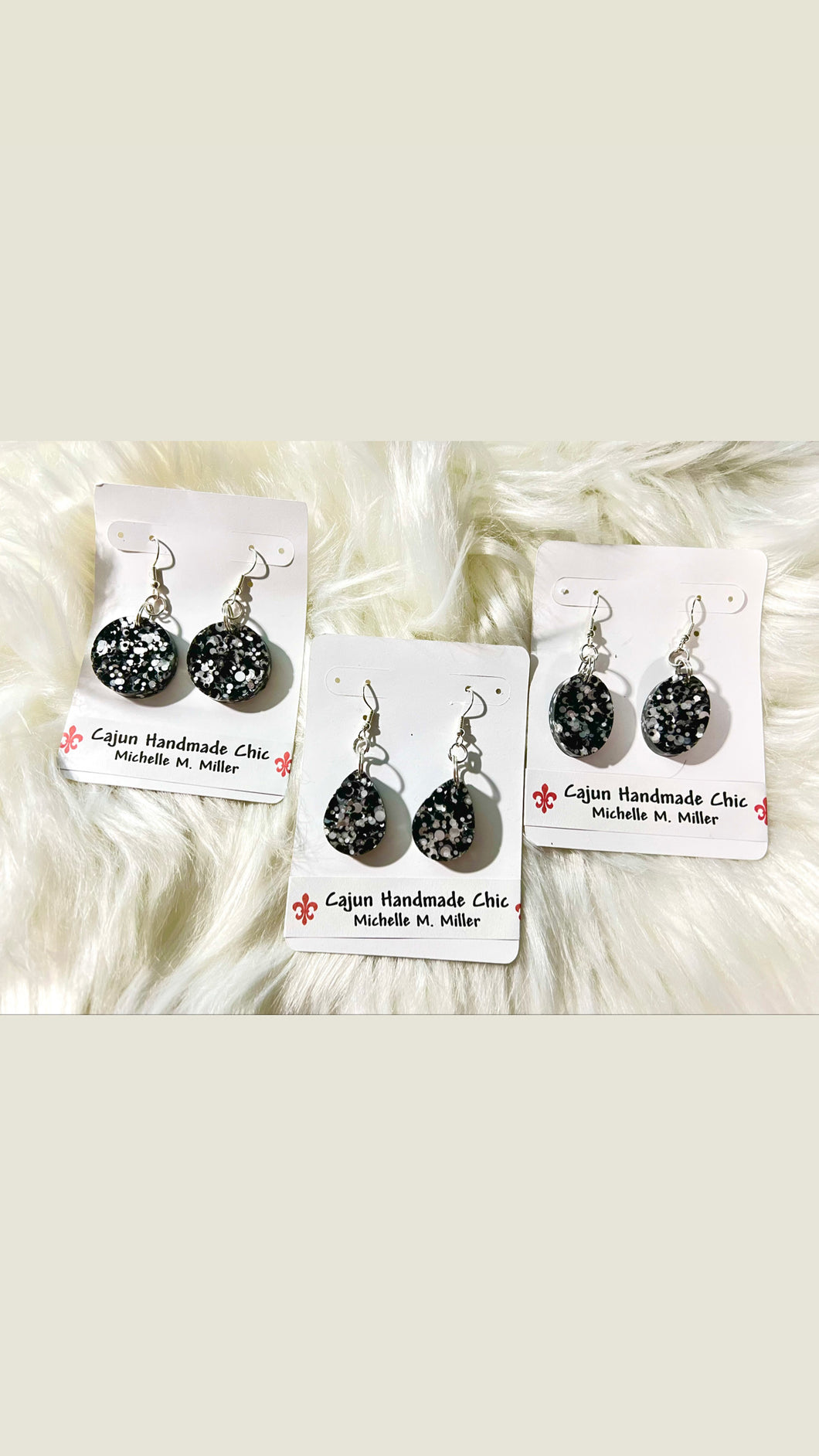 Black & White Glittery Resin Earrings • Multiple Shapes to Close From