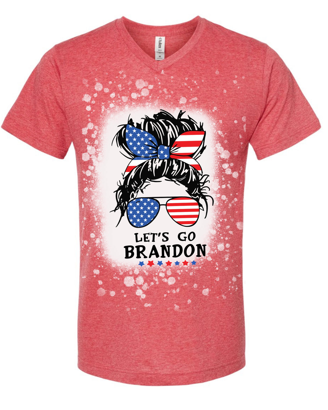 V Neck Let’s Go Brandon Messy Bun Bleached Adult Unisex Tee