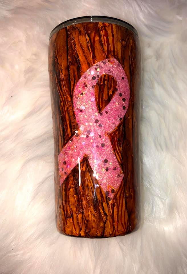 Wood Grain Peekaboo Cancer Awareness Stainless Tumbler